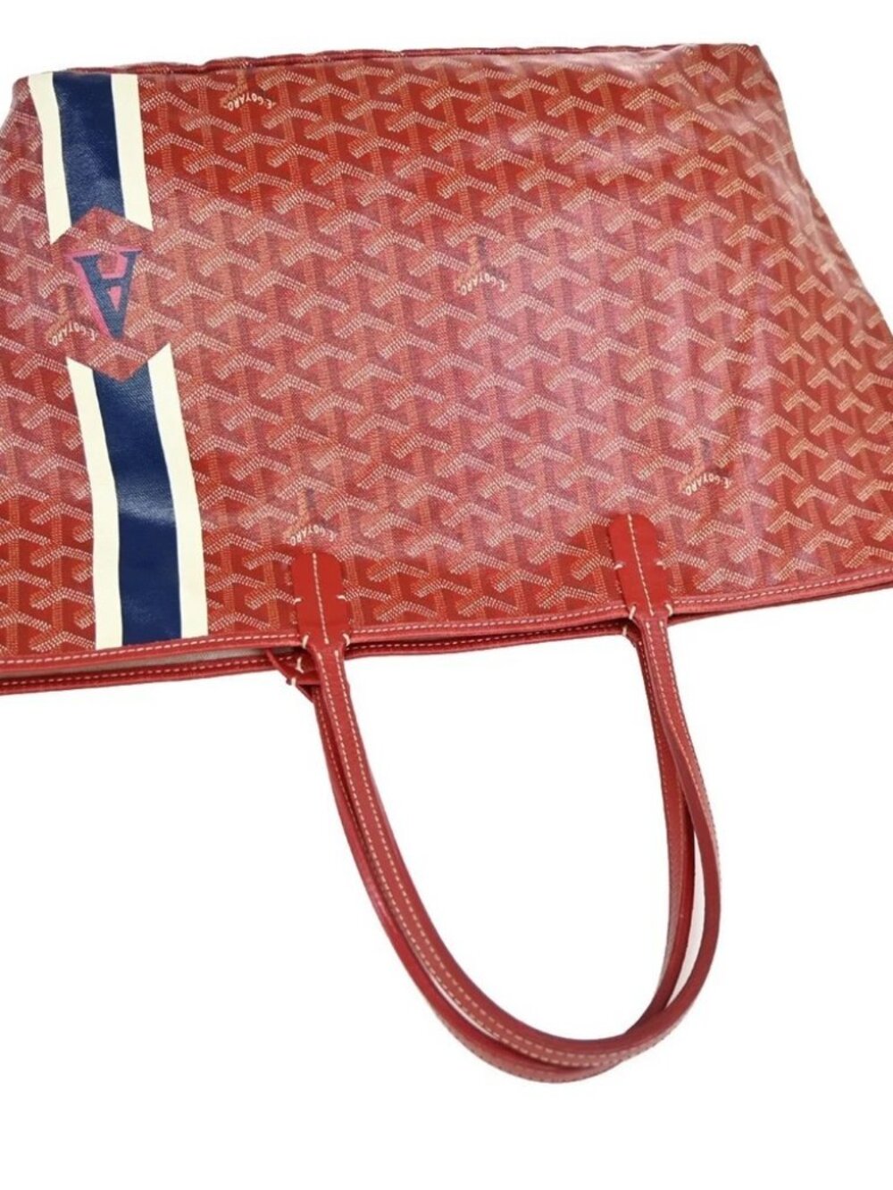 GOYARD Saint Louis PM stripe initial Tote Bag Pouch Red Canvas Leather - Picture 5 of 15